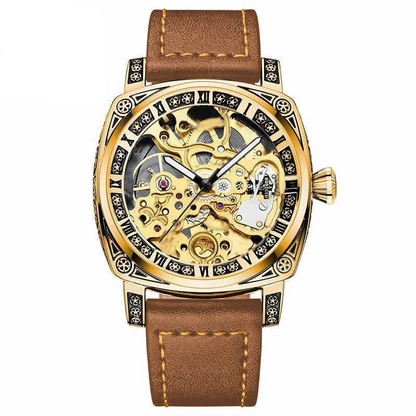 Business Fashion Round Dial Leather Strap Analog Mechanical Watch