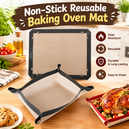 Non-stick, reusable oven baking mat