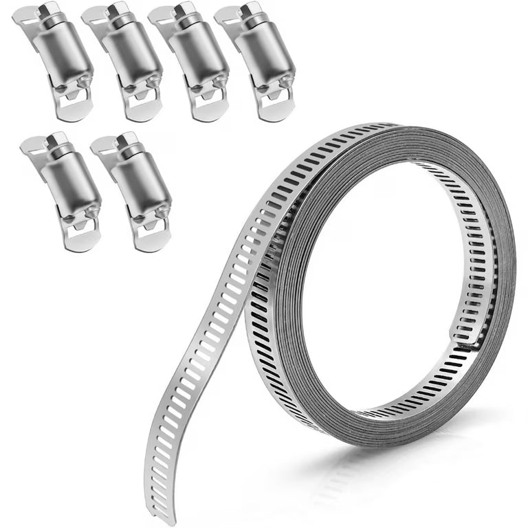 9.84 Feet Stainless Steel Hose Clamp Strap with 6Pcs Fasteners Clamps Worm Adjustable