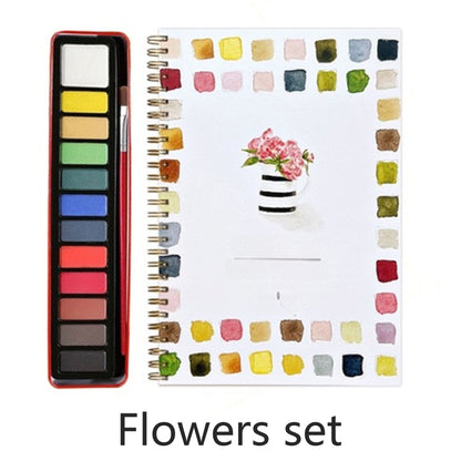 Watercolor Workbook Paint Set with 12 Watercolor Paints & A Brush