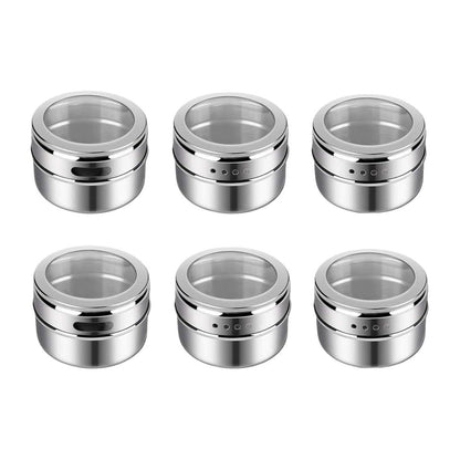 🧂 Stainless Steel Magnetic Spice Tins Set with Transparent Lid