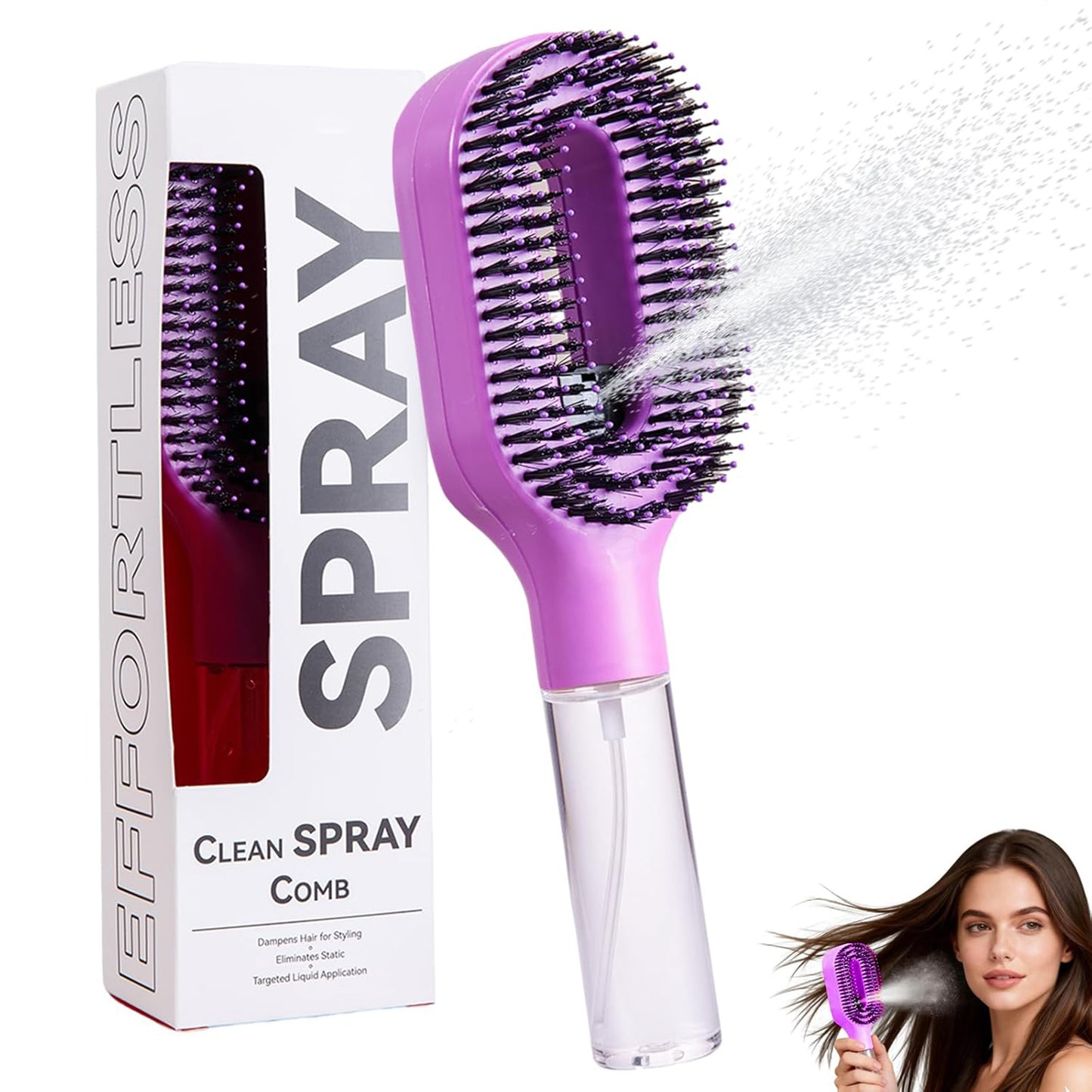 2-in-1 Hair Brush with Water Spray Mister For Smooth
