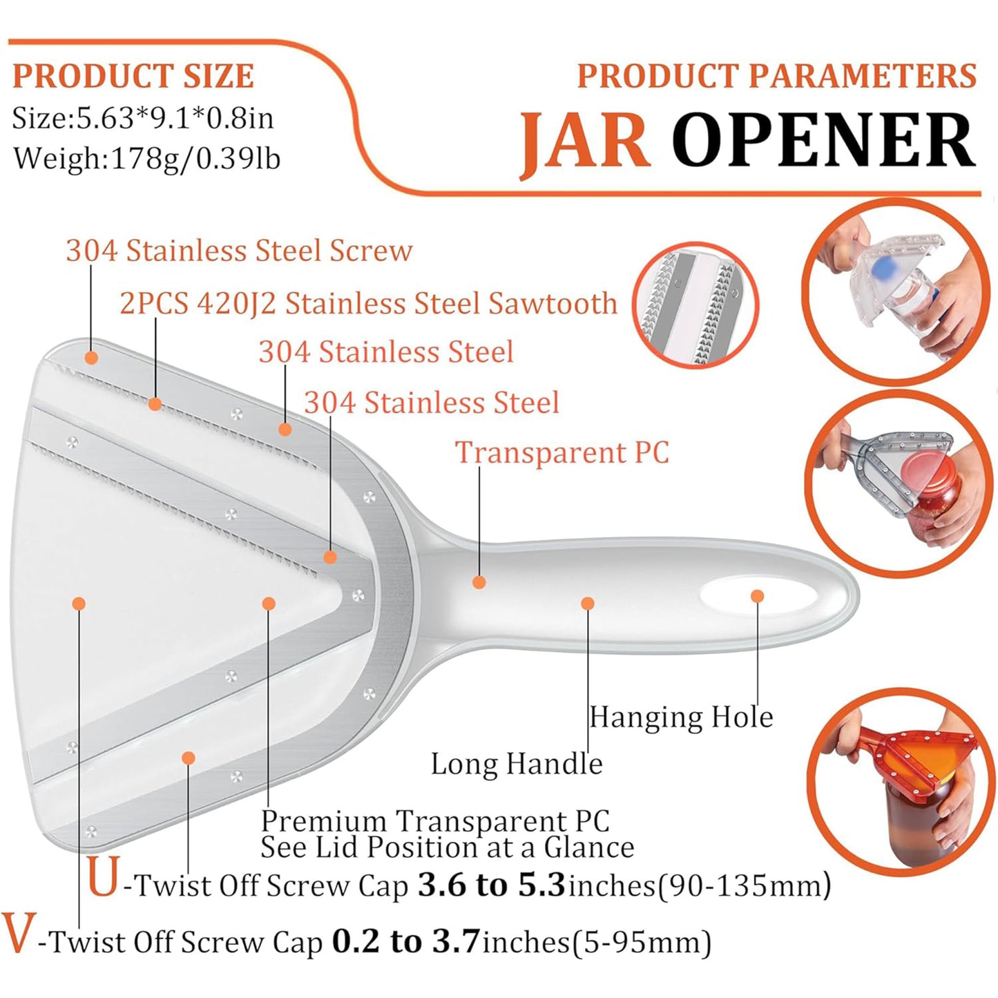 Jar Opener Easy Twist Off Bottle Caps Handheld Lid Top Open