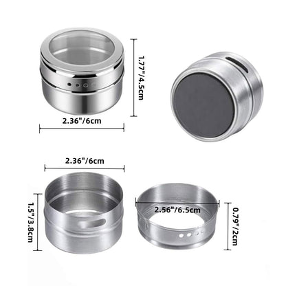 🧂 Stainless Steel Magnetic Spice Tins Set with Transparent Lid
