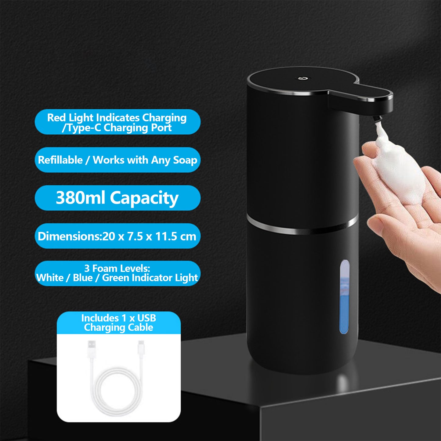 Rechargeable Automatic Foaming Soap Dispenser - 3-Level Adjustable Waterproof Soap Dispenser for Bathroom & Kitchen