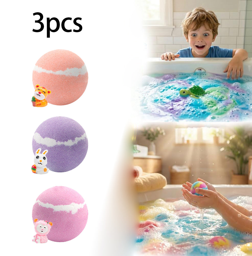 3pcs Colorful Sea Salt Bath Bombs, Containing Adorable Animal Figurines Ornament