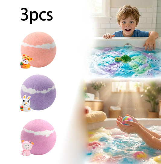 3pcs Colorful Sea Salt Bath Bombs, Containing Adorable Animal Figurines Ornament