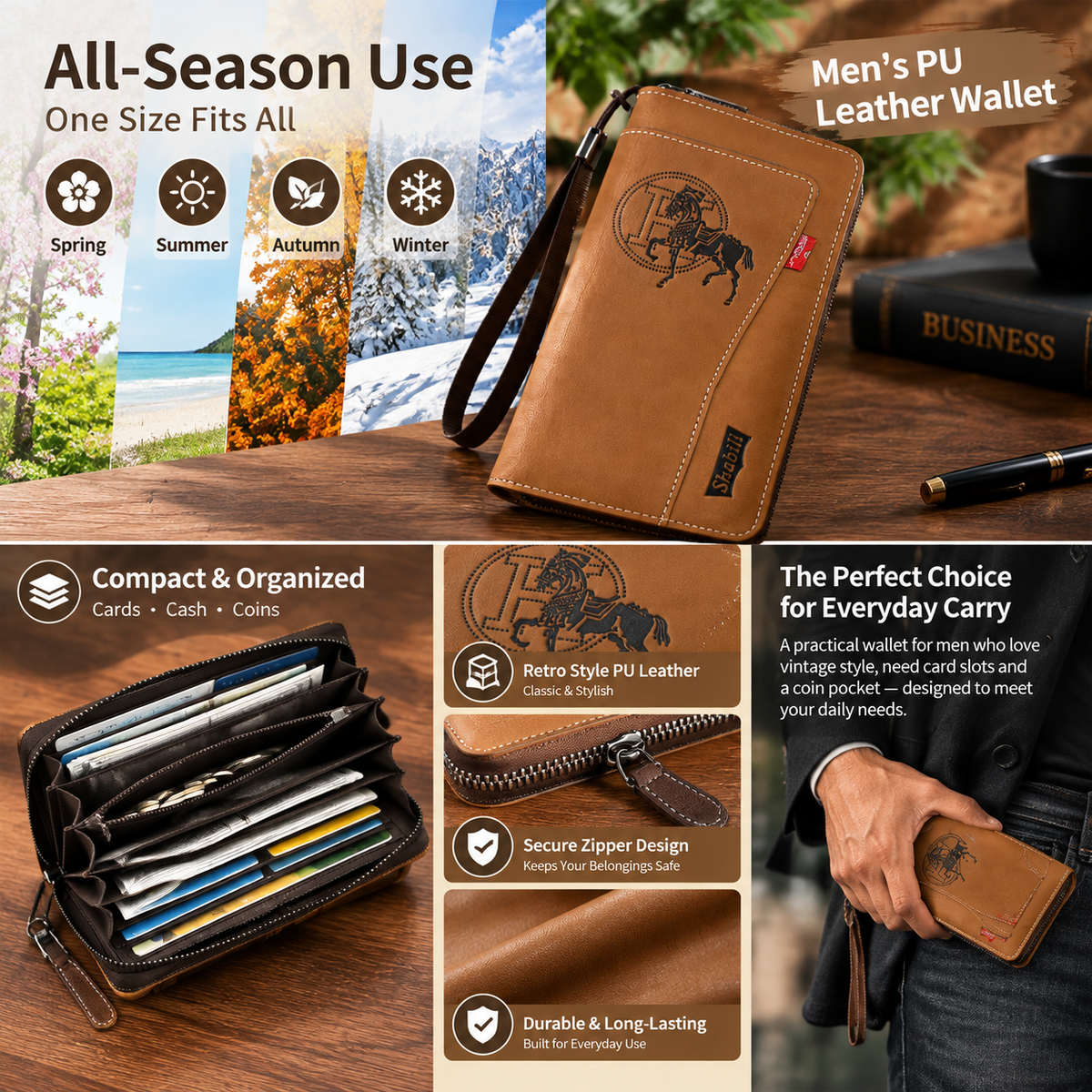 Men's Long PU Business Wallet