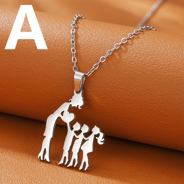 Collar con colgante de madre y tres hijos/hijas amor entre mamá y niños