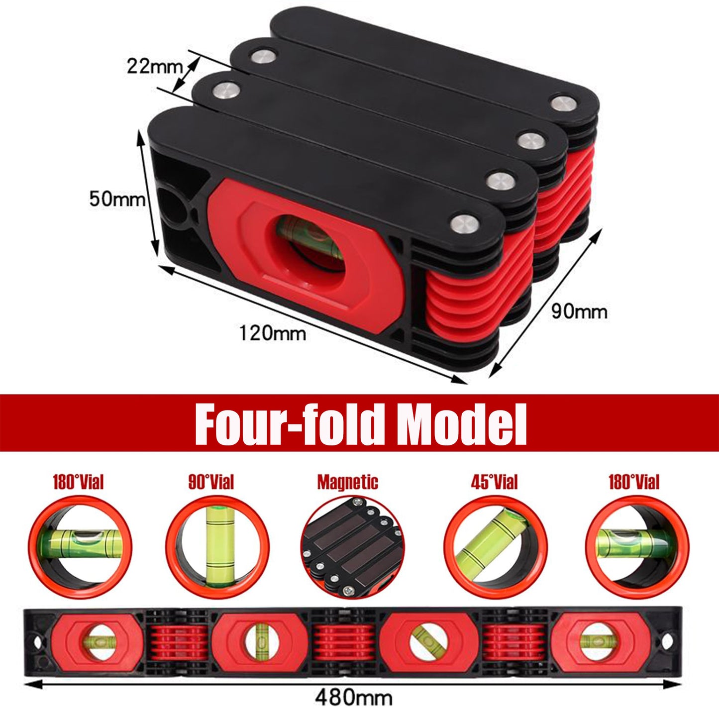 Folding Level, Multi-Angle Magnetic Level Ruler