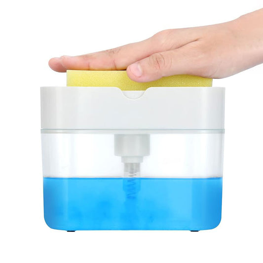 Kitchen Soap Dispenser Sponge Holder Press for Easy Dishwashing