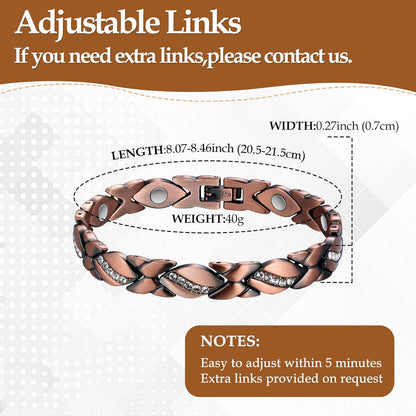 Cubic Zirconia Link Magnetic CZ Electroplated Copper Alloy Bracelet for Women