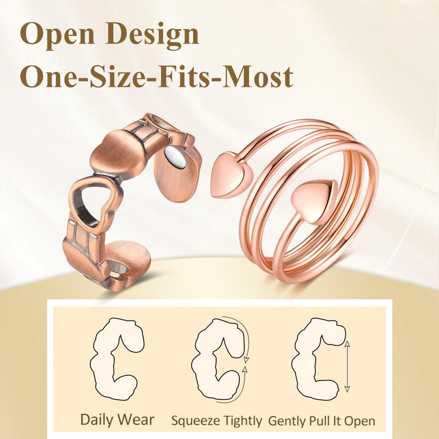 2Pcs/set Magnetic Rings for Women, Adjustable Jewelry