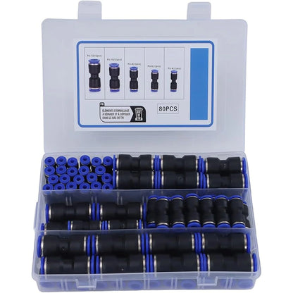 80Pcs Quick Connect Air Hose Fittings 5/32" 1/4" 5/16" 3/8" 1/2" inch Straight Push to Connect Fittings Kit