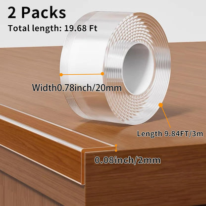 2 Rolls Nano Double Sided Tape, 0.78in x9.84 Feet Removable No Residue, Waterproof Multipurpose Tape