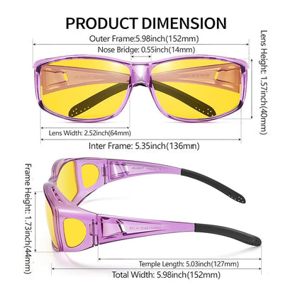 Night Vision Driving Glasses Fit Over Eyeglasses for Men Women - Anti Glare Polarized, Yellow Lens