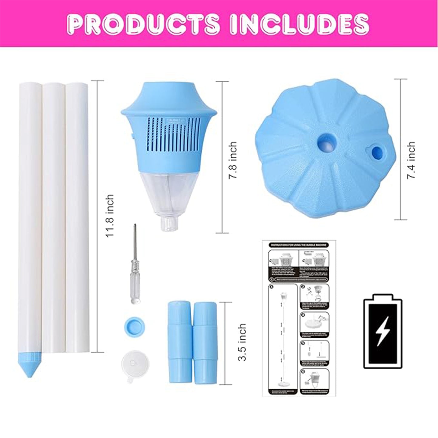 Bubble Machine for Kids, Automatic Standing Bubble Maker with Light/Music