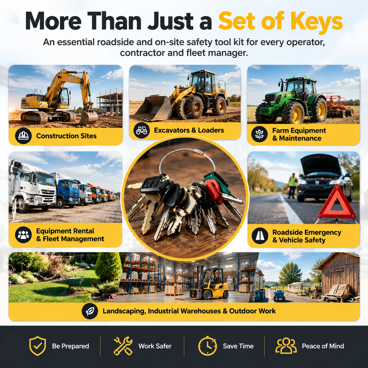 21-Piece Solid Carbon Steel & Brass Heavy Equipment Key Set