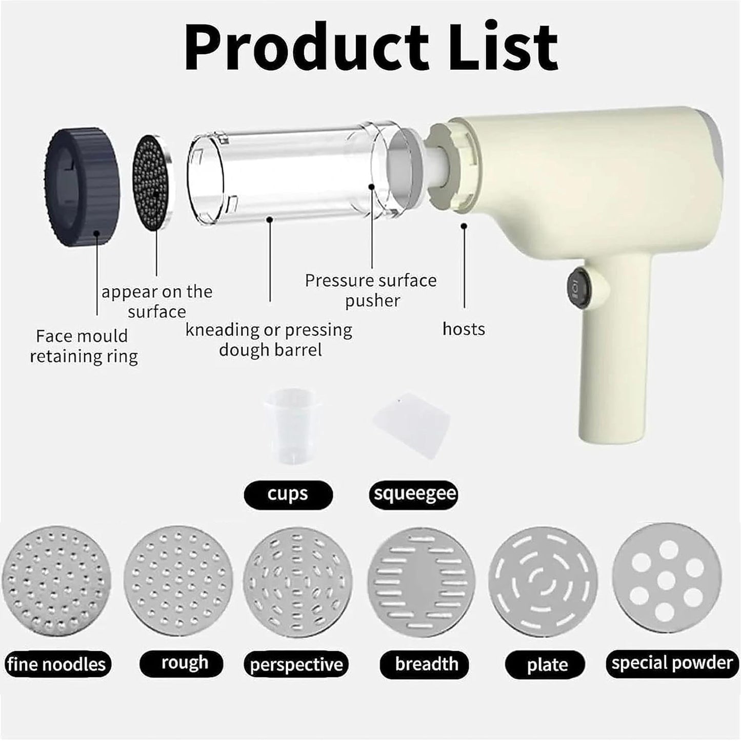 Cordless Automatic Pasta Machine with 6 Interchangeable Discs