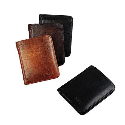 Men's Vintage Genuine Leather Bi-Fold Wallet with RFID Blocking