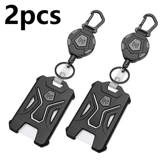 Badge Holder Retractable Clip Heavy Duty Carabiner Badge Reel Keychain with Lanyard ID Cards Holder Cool Tactical ID Holder outdoorfun