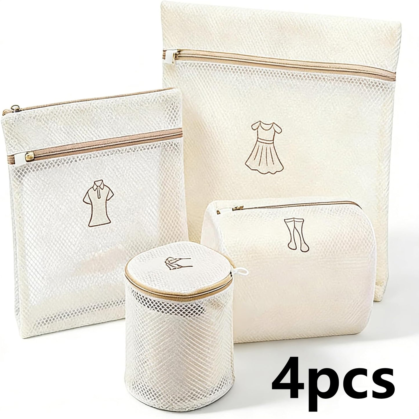 Embroidered laundry bag set (4 pieces), machine washable, anti-deformation and protective mesh bags