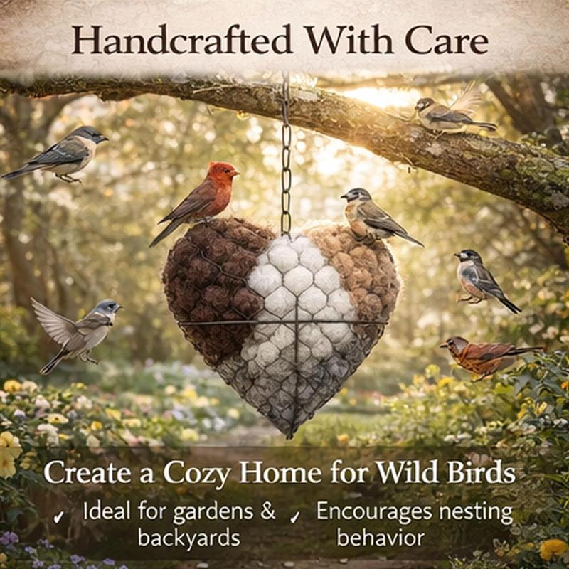 Handmade Fiber Bird Nesting Heart Refillable Birds Haven