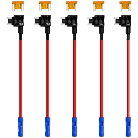 5 Sets Low Profile Mini Fuse Tap - Upgraded Locking Clip Adapter with 5A Fuse
