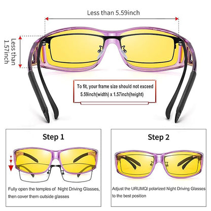 Night Vision Driving Glasses Fit Over Eyeglasses for Men Women - Anti Glare Polarized, Yellow Lens