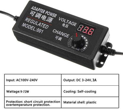 3-24V 3A Adjustable AC/DC Power Adapter for Household Electronics and LED Strip, 5.5 x 2.5mm US Plug