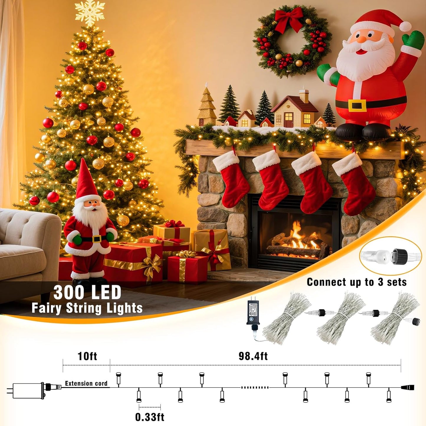Connectable 100 LED String Lights Indoor Outdoor , 33FT 8 Modes Waterproof