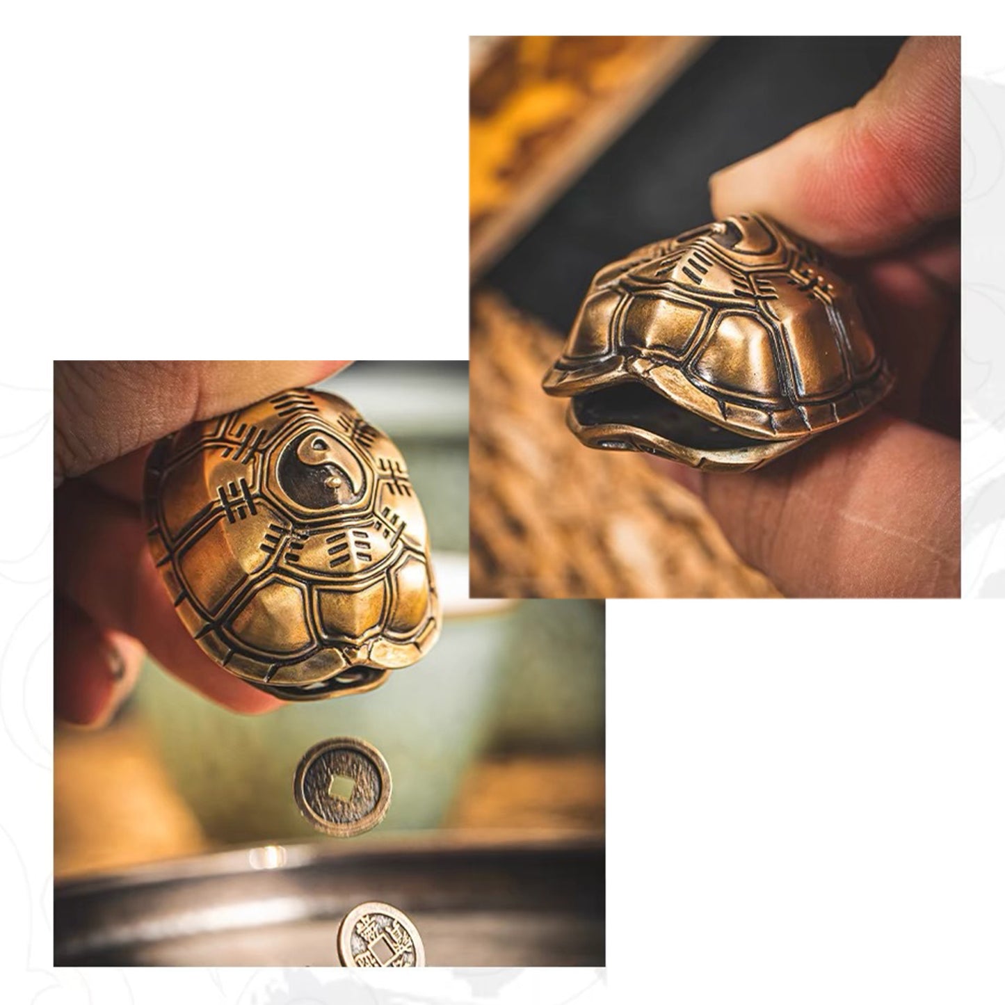 Lucky Tortoise Figurine with Chinese Divination Coins