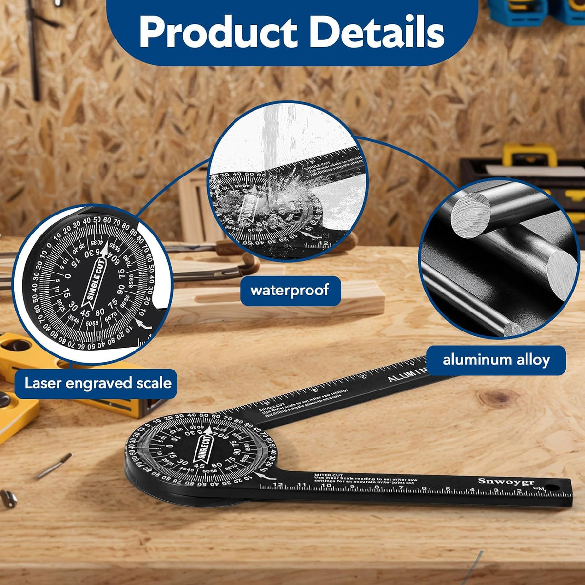 Aluminum Miter Saw Protractor, 7.3-Inch Angle Finder