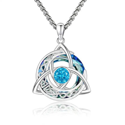 Women's Celtic Birthstone Necklace - Trinity Knot-Triquetra Crescent Moon Pendant