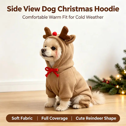 Dog Christmas Reindeer Hoodie - Small-Medium Sizes, Casual, Warmth