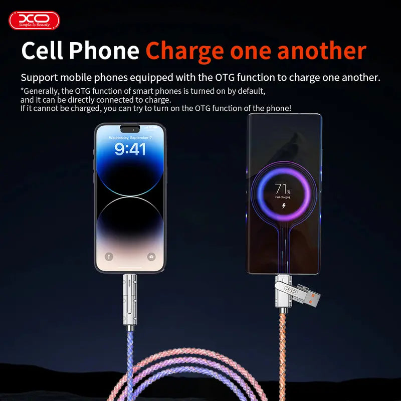 100W 4-in-1 Multicolour Luminous Durable LED Fast Charging Cable
