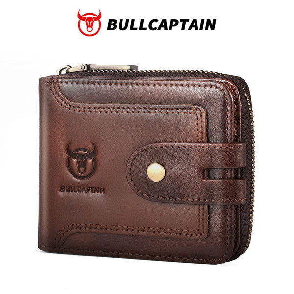Men's Genuine Leather Multifunctional Short Zip Wallet