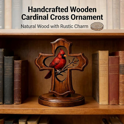Handcrafted Cardinal Cross Ornament