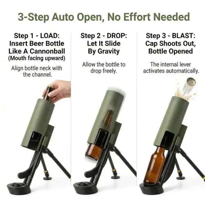Beer Bottle Mortar Opener, Pop-Up Beer Opener