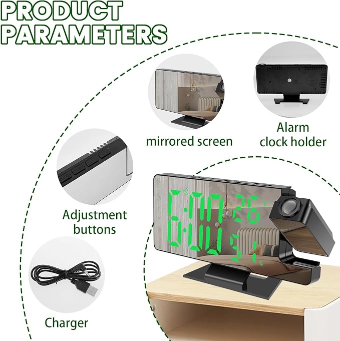 Digital Alarm Clocks,Projection on Ceiling Wall Digital Clock with 180° Rotatable Projector RGB Night Light