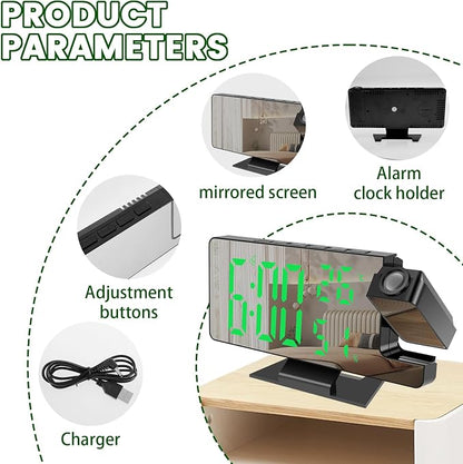 Digital Alarm Clocks,Projection on Ceiling Wall Digital Clock with 180° Rotatable Projector RGB Night Light