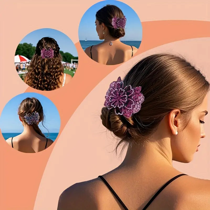 3 Pcs Vintage Crystal Rhinestone Flower Butterfly Hair Clip – Elegant Barrette for Women