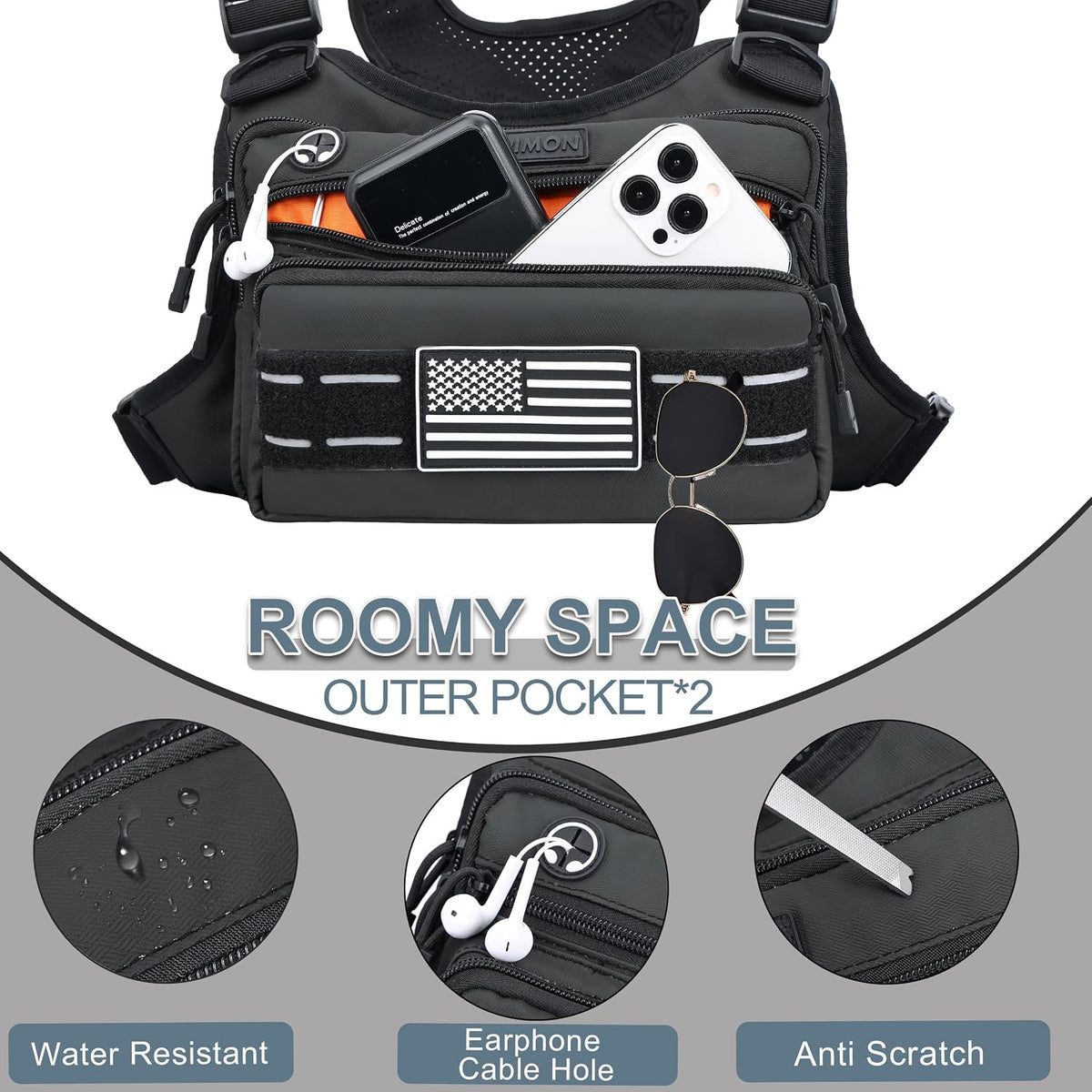 Black Unisex Tactical Chest Vest