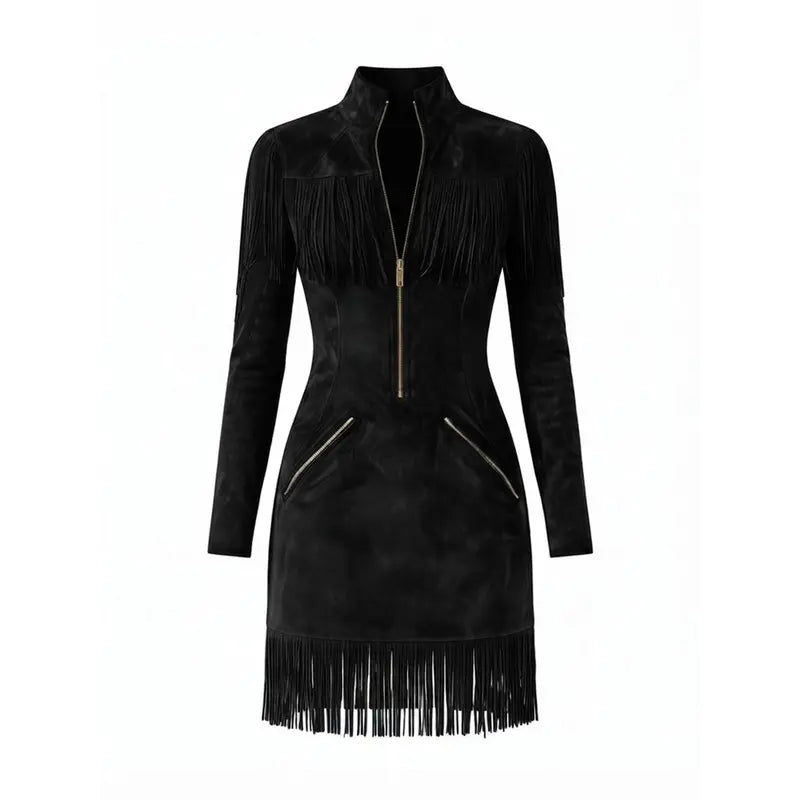 Women's Faux Suede Fringe Mini Dress