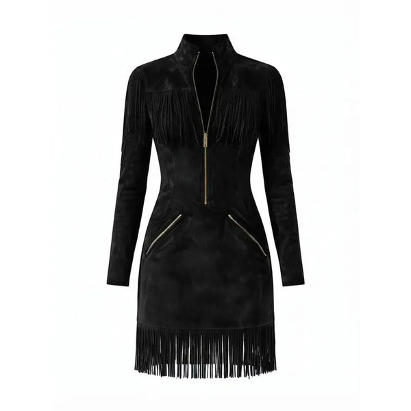 Women's Faux Suede Fringe Mini Dress