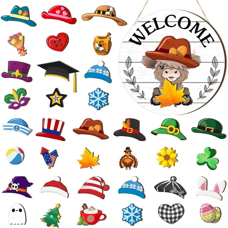 Highland Cow-Shaped Interchangeable Welcome Sign