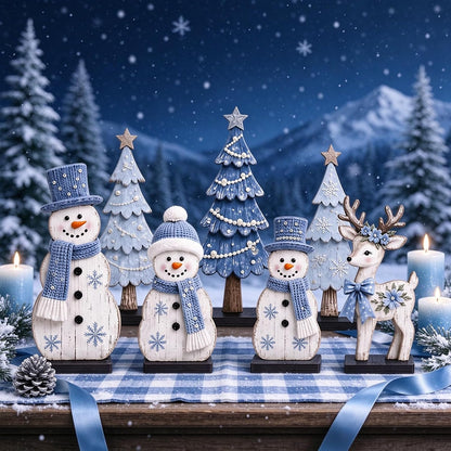 7 Pcs Christmas Table Decor Wooden Snowman Tree Deer Decor