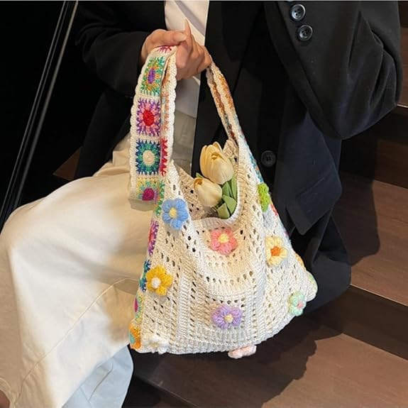 Crochet Knit Boho Shoulder Bag for women