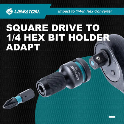 Impact to 1/4 Hex Converter, 1/2 3/8 1/4-INCH Drive Female to 1/4-Inch Hex Adapter