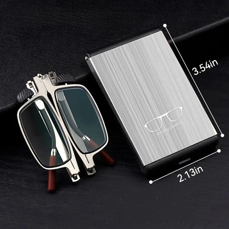 Portable Folding Pocket Reading Glasses, with Slim Metal Phone-Attachable Storage Case